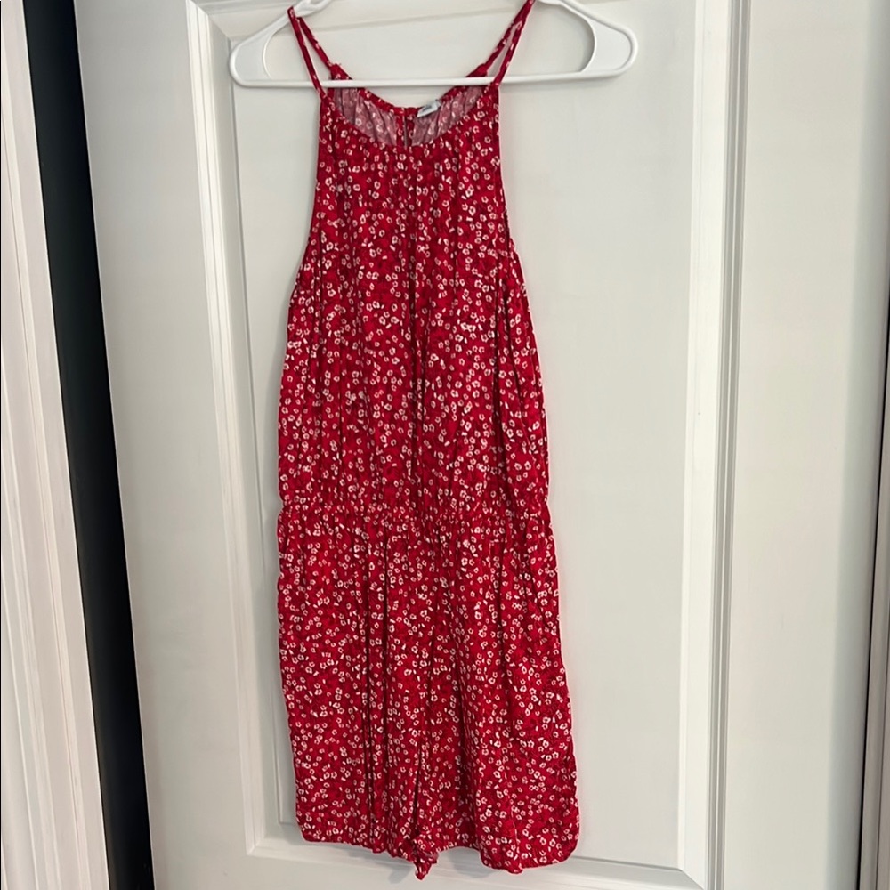 Red Floral Sleeveless Romper
